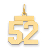 Small Polished Number 52 Charm Pendant in Real 14k Yellow Gold