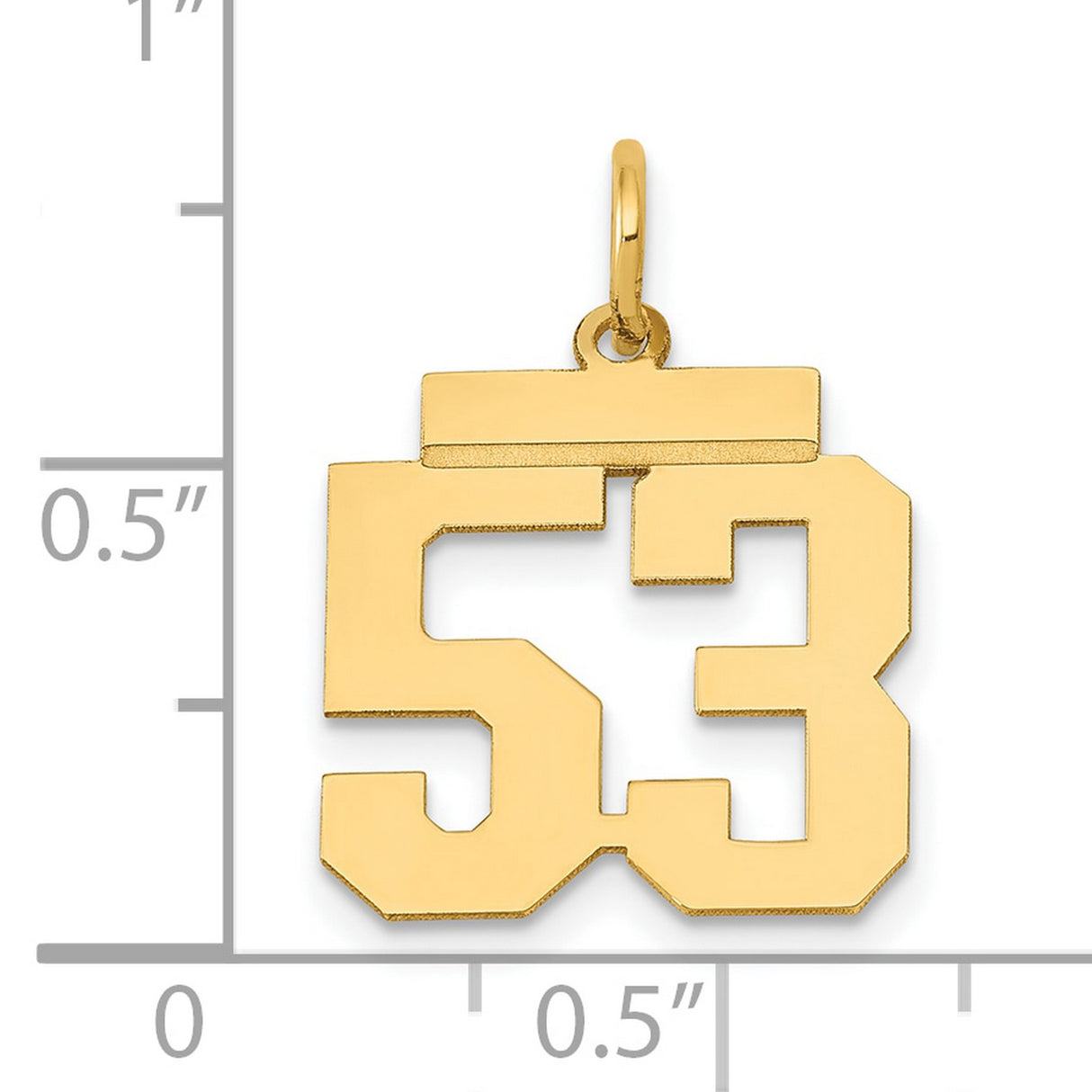 Small Polished Number 53 Charm Pendant in Real 14k Yellow Gold