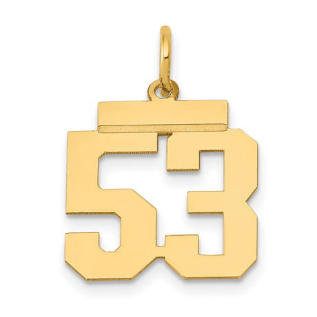 Small Polished Number 53 Charm Pendant in Real 14k Yellow Gold