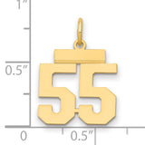 Small Polished Number 55 Charm Pendant in Real 14k Yellow Gold