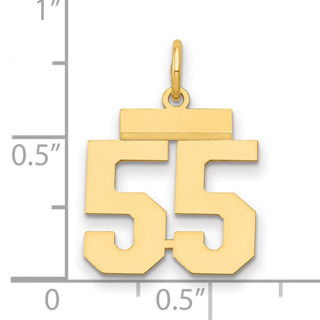 Small Polished Number 55 Charm Pendant in Real 14k Yellow Gold