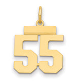 Small Polished Number 55 Charm Pendant in Real 14k Yellow Gold