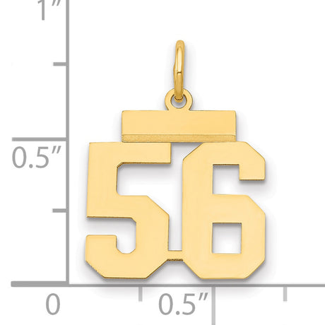 Small Polished Number 56 Charm Pendant in Real 14k Yellow Gold