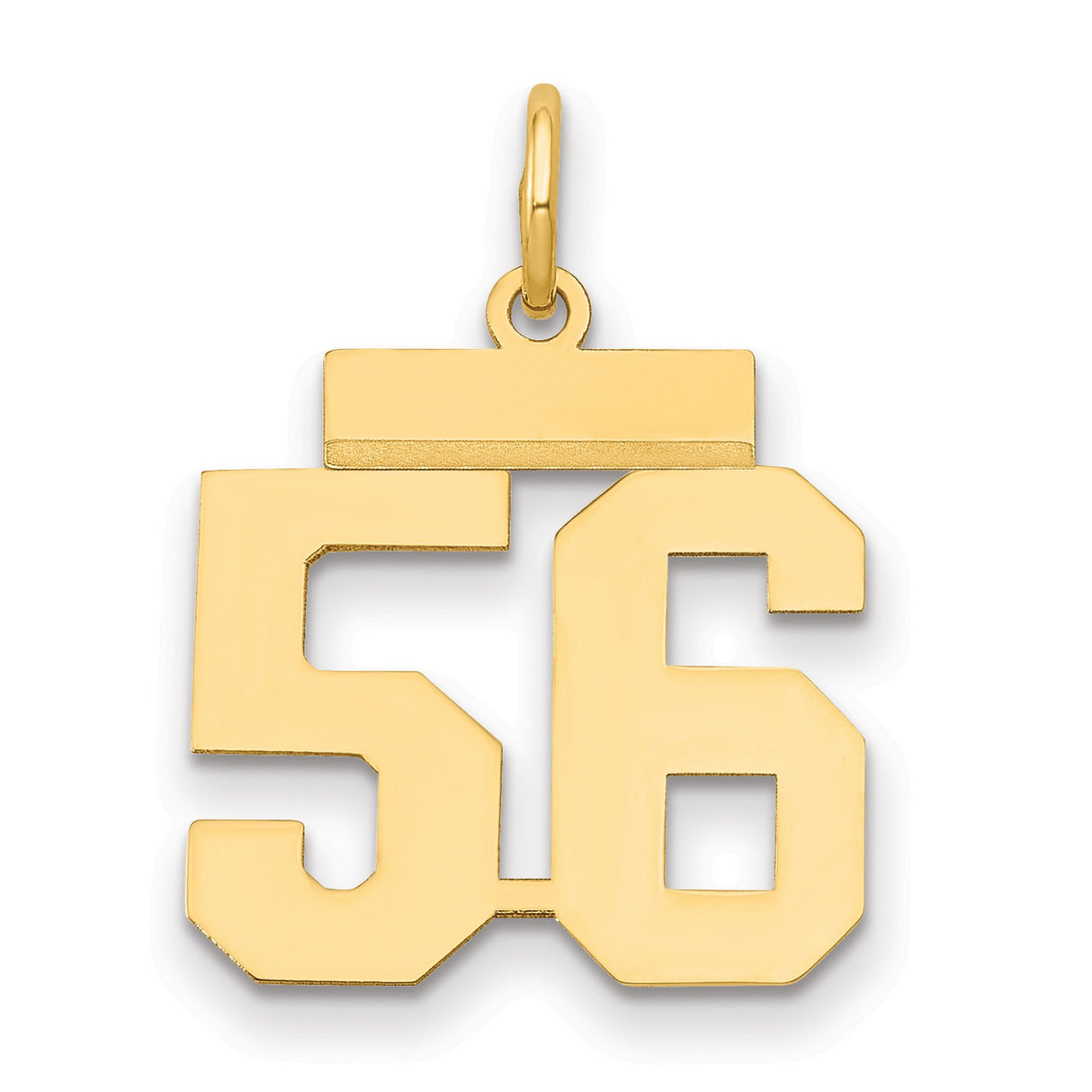 Small Polished Number 56 Charm Pendant in Real 14k Yellow Gold