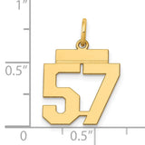 Small Polished Number 57 Charm Pendant in Real 14k Yellow Gold