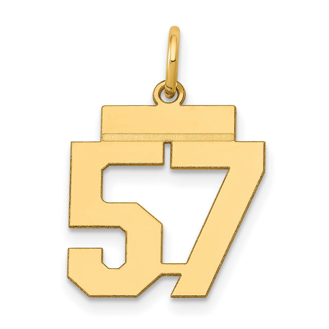 Small Polished Number 57 Charm Pendant in Real 14k Yellow Gold