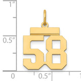 14k Yellow Gold Number 58 Pendant Charm, Bold Block Jersey Style, Unisex Sports Theme