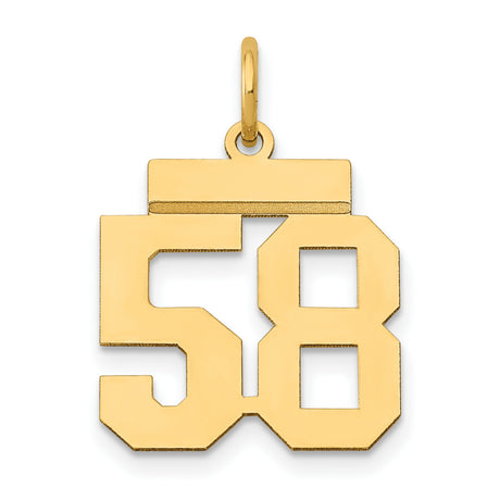 14k Yellow Gold Number 58 Pendant Charm, Bold Block Jersey Style, Unisex Sports Theme