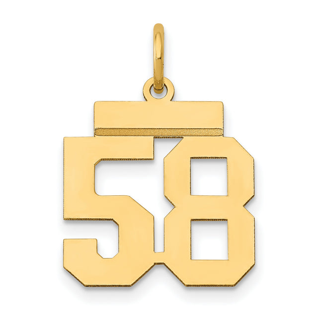 14k Yellow Gold Number 58 Pendant Charm, Bold Block Jersey Style, Unisex Sports Theme