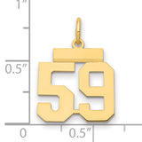 Small Polished Number 59 Charm Pendant in Real 14k Yellow Gold