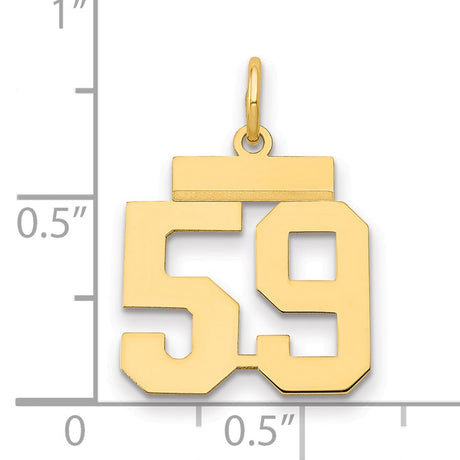 Small Polished Number 59 Charm Pendant in Real 14k Yellow Gold