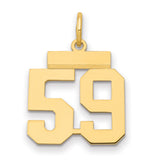 Small Polished Number 59 Charm Pendant in Real 14k Yellow Gold