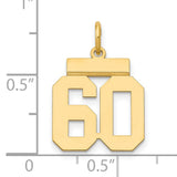 Small Polished Number 60 Charm Pendant in Real 14k Yellow Gold