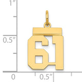 14k Yellow Gold Number 61 Pendant Charm, Bold Block Style Athletic Jersey Charm