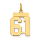 14k Yellow Gold Number 61 Pendant Charm, Bold Block Style Athletic Jersey Charm