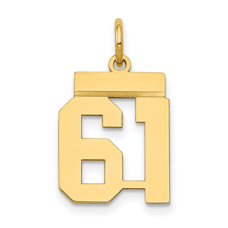 14k Yellow Gold Number 61 Pendant Charm, Bold Block Style Athletic Jersey Charm