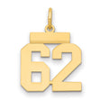 Small Polished Number 62 Charm Pendant in Real 14k Yellow Gold