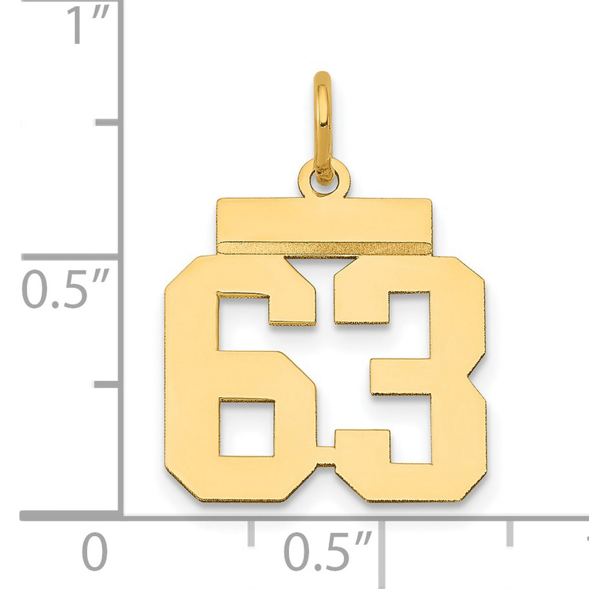 14k Yellow Gold Number 63 Pendant, Bold Block Font Jersey Style Charm for Men or Unisex