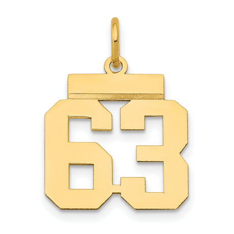 14k Yellow Gold Number 63 Pendant, Bold Block Font Jersey Style Charm for Men or Unisex