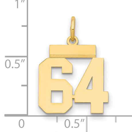 Small Polished Number 64 Charm Pendant in Real 14k Yellow Gold