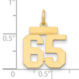 Small Polished Number 65 Charm Pendant in Real 14k Yellow Gold