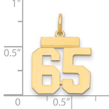 Small Polished Number 65 Charm Pendant in Real 14k Yellow Gold