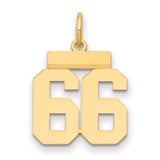 Small Polished Number 66 Charm Pendant in Real 14k Yellow Gold