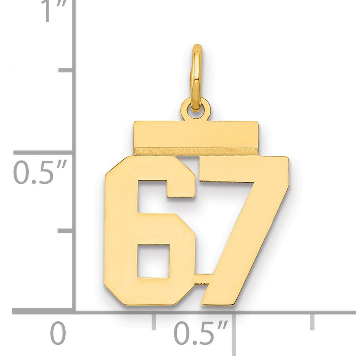 Small Polished Number 67 Charm Pendant in Real 14k Yellow Gold