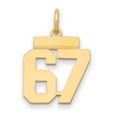 Small Polished Number 67 Charm Pendant in Real 14k Yellow Gold