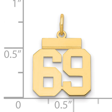 Small Polished Number 69 Charm Pendant in Real 14k Yellow Gold