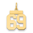 Small Polished Number 69 Charm Pendant in Real 14k Yellow Gold