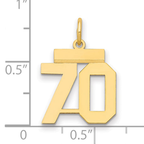 Small Polished Number 70 Charm Pendant in Real 14k Yellow Gold