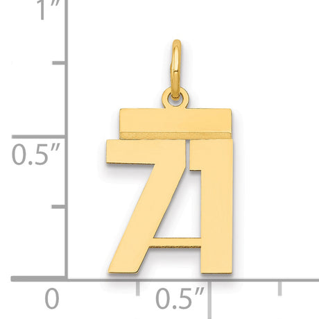 Small Polished Number 71 Charm Pendant in Real 14k Yellow Gold