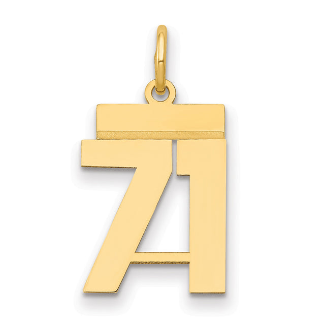 Small Polished Number 71 Charm Pendant in Real 14k Yellow Gold
