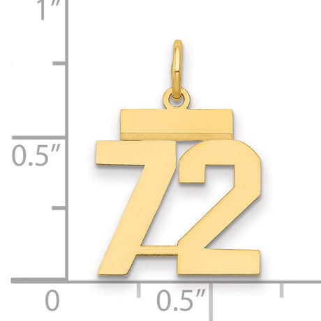 Small Polished Number 72 Charm Pendant in Real 14k Yellow Gold