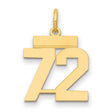 Small Polished Number 72 Charm Pendant in Real 14k Yellow Gold