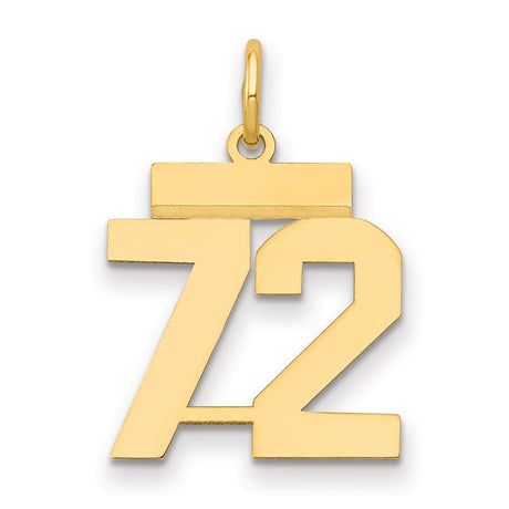 Small Polished Number 72 Charm Pendant in Real 14k Yellow Gold