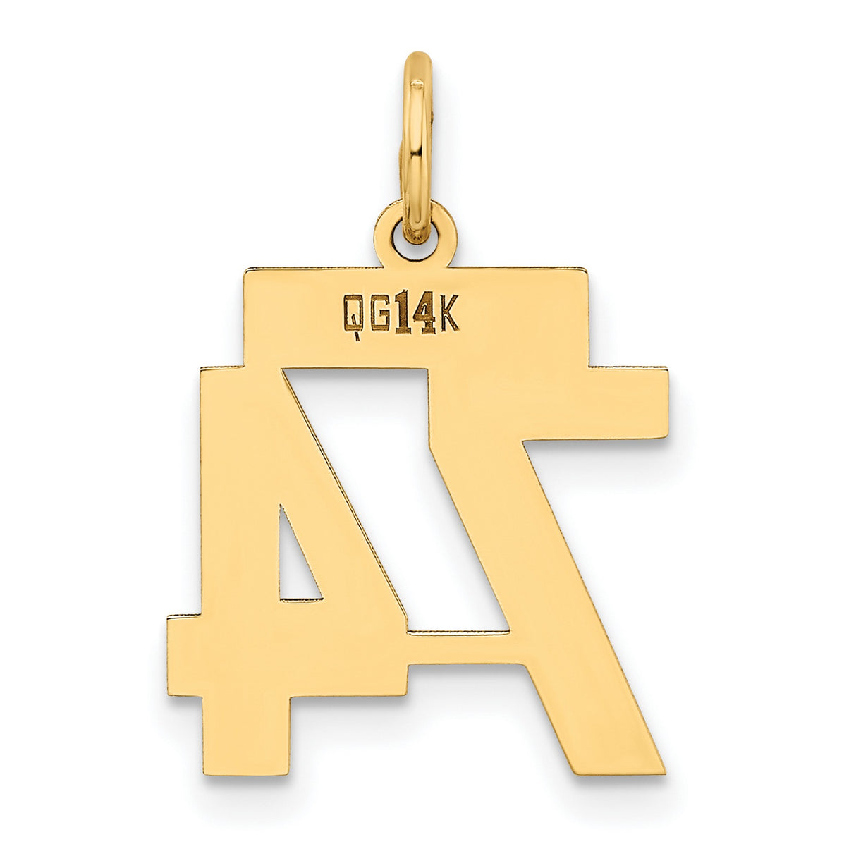 Small Polished Number 74 Charm Pendant in Real 14k Yellow Gold