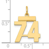 Small Polished Number 74 Charm Pendant in Real 14k Yellow Gold