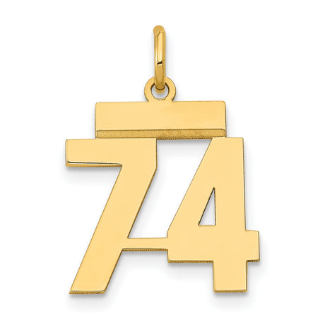 Small Polished Number 74 Charm Pendant in Real 14k Yellow Gold