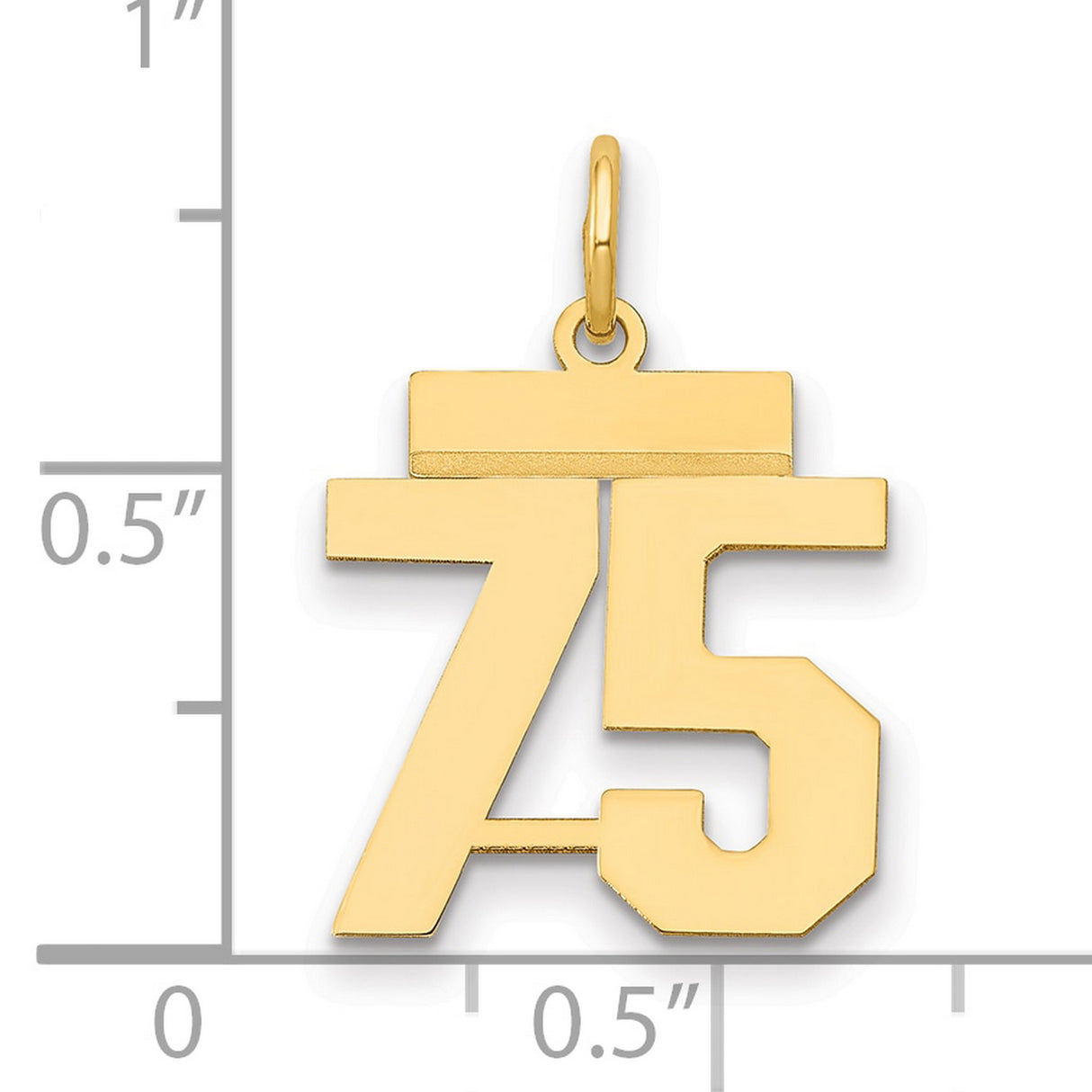 Small Polished Number 75 Charm Pendant in Real 14k Yellow Gold