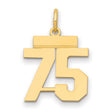 Small Polished Number 75 Charm Pendant in Real 14k Yellow Gold