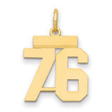 Small Polished Number 76 Charm Pendant in Real 14k Yellow Gold