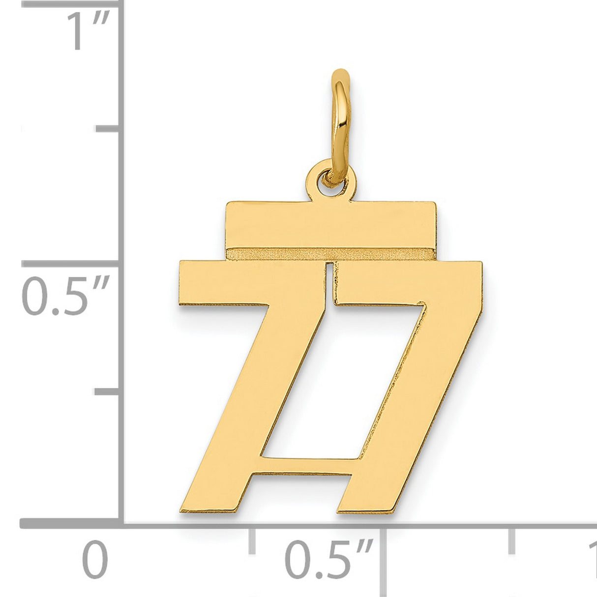 Small Polished Number 77 Charm Pendant in Real 14k Yellow Gold