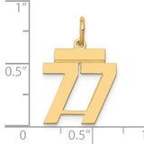 Small Polished Number 77 Charm Pendant in Real 14k Yellow Gold