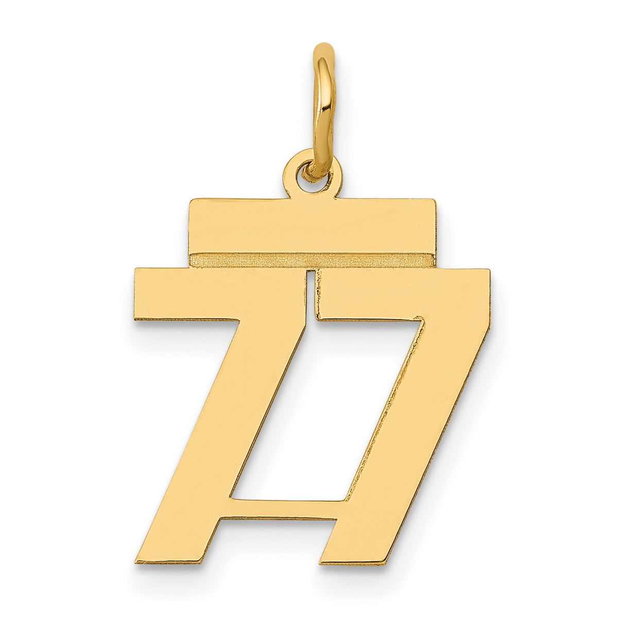 Small Polished Number 77 Charm Pendant in Real 14k Yellow Gold