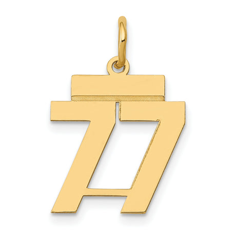 Small Polished Number 77 Charm Pendant in Real 14k Yellow Gold
