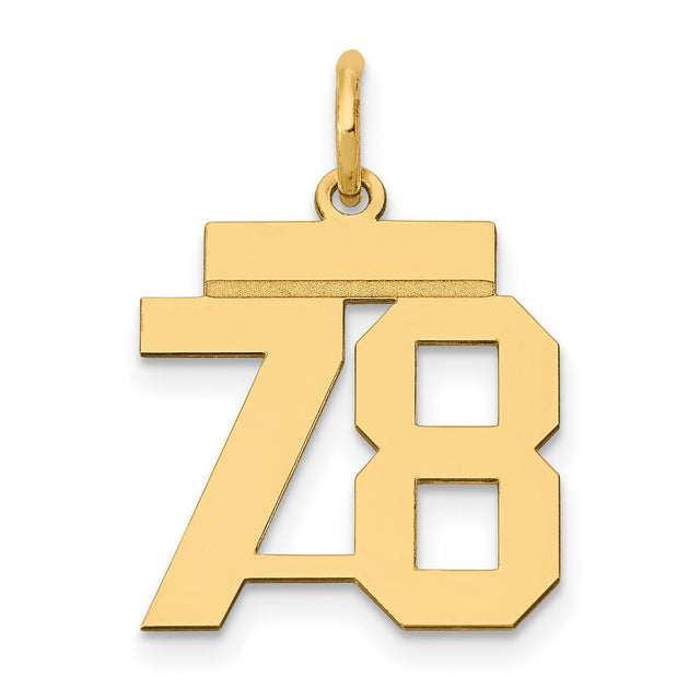 14k Yellow Gold Number 78 Pendant Charm, Bold Block Numerals, Unisex Milestone Jewelry