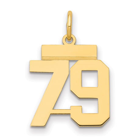 Small Polished Number 79 Charm Pendant in Real 14k Yellow Gold