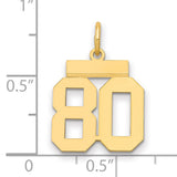 Small Polished Number 80 Charm Pendant in Real 14k Yellow Gold